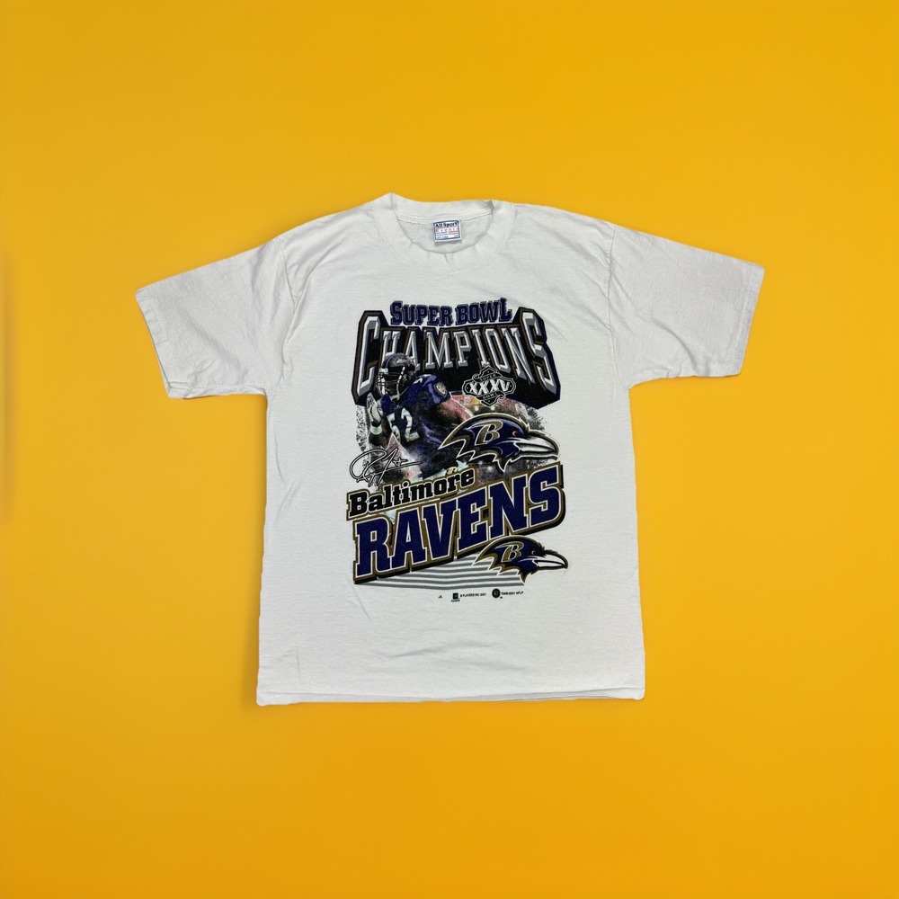 VTG 2001 Ravens Super Bowl XXXV Champions Tee‎ Ray Lewis NFL Shirt L USA
